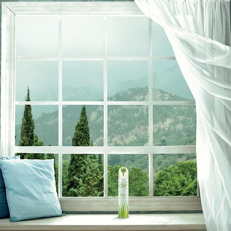 Godrej aer spray, home & office air freshener fresh lush green 240ml