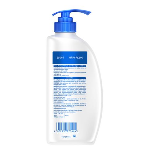 Head & shoulders Shampoo + Conditioner - 2-in-1, Cool Menthol, 650 ml