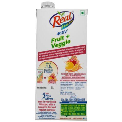 Real Activ Juice - Orange Carrot, with No Added Sugar, 1 L