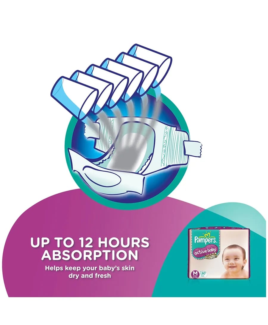 Pampers Active Baby Diapers Medium - 90 Pcs 