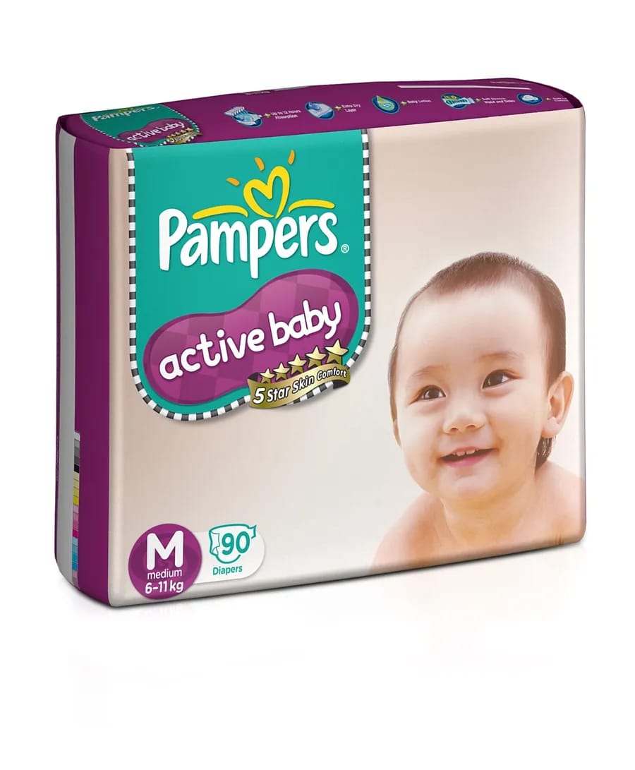 Pampers Active Baby Diapers Medium - 90 Pcs 