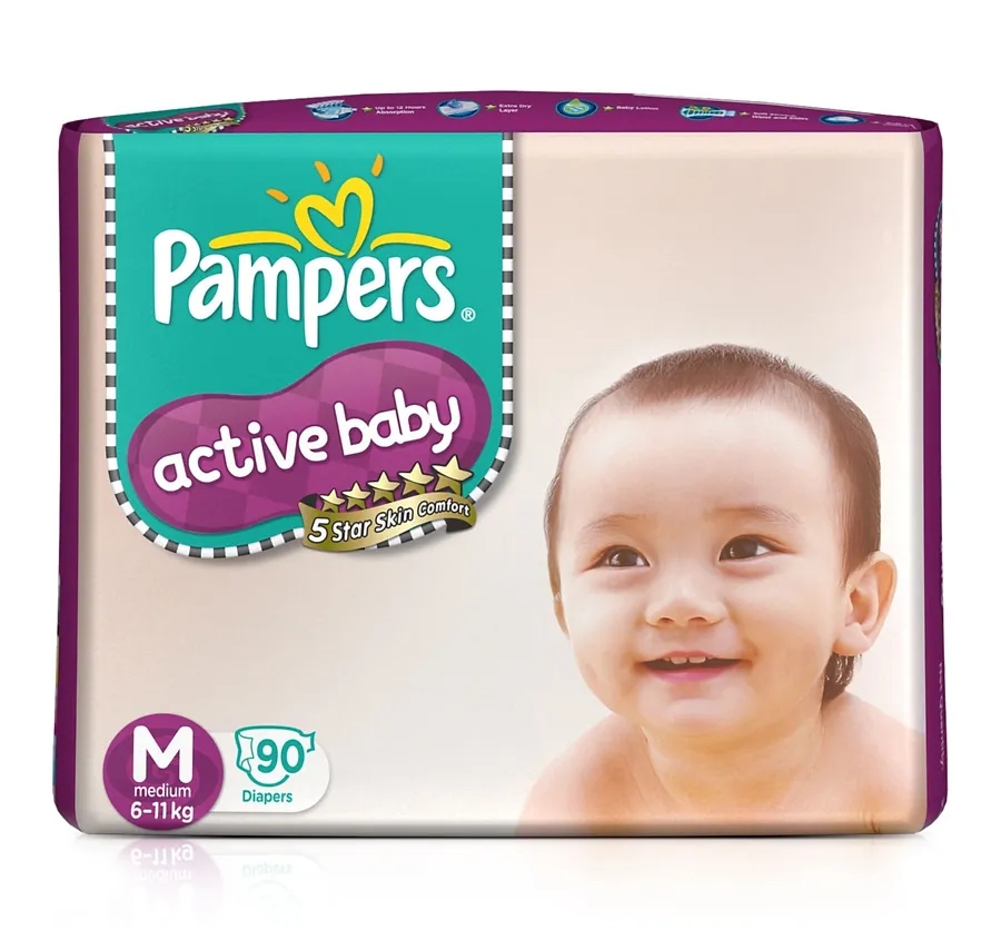 Pampers Active Baby Diapers Medium - 90 Pcs 
