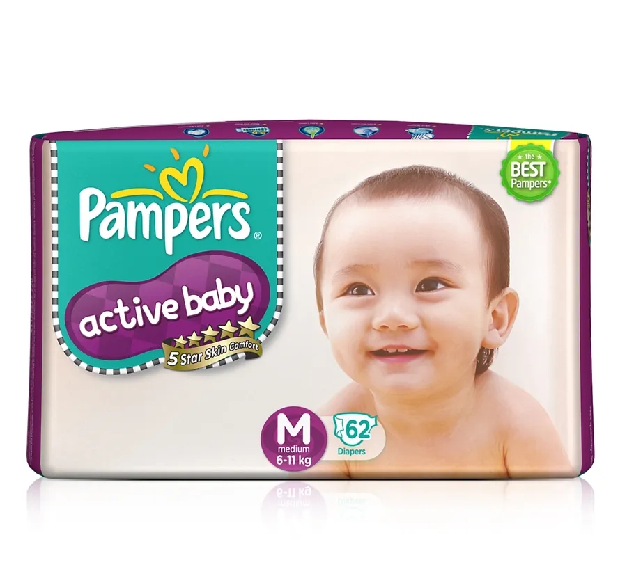 Pampers Active Baby Diapers Medium 6-11 kg- 62 Pcs