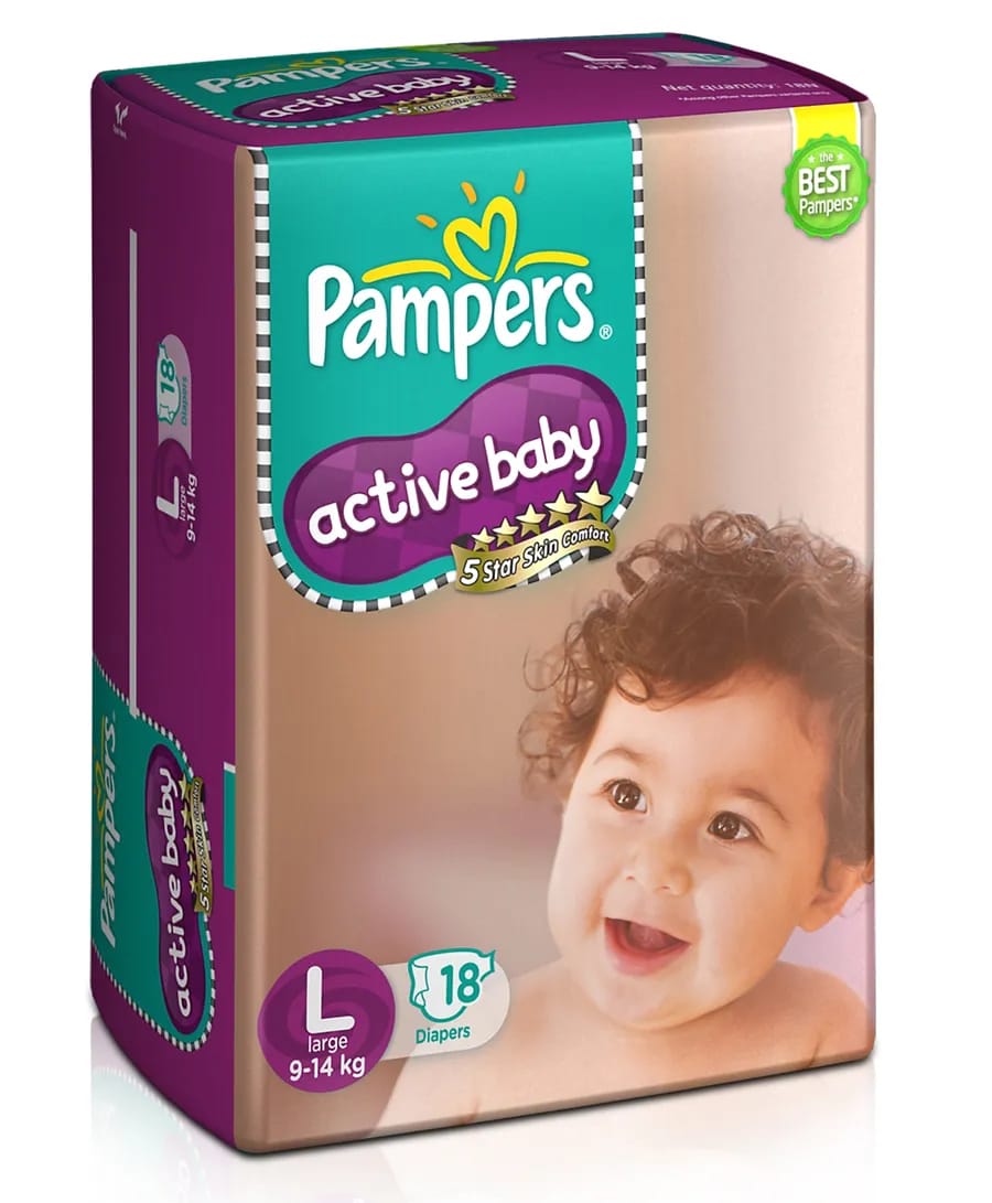 Pampers Active Baby Diapers Large - 18 Pcs 