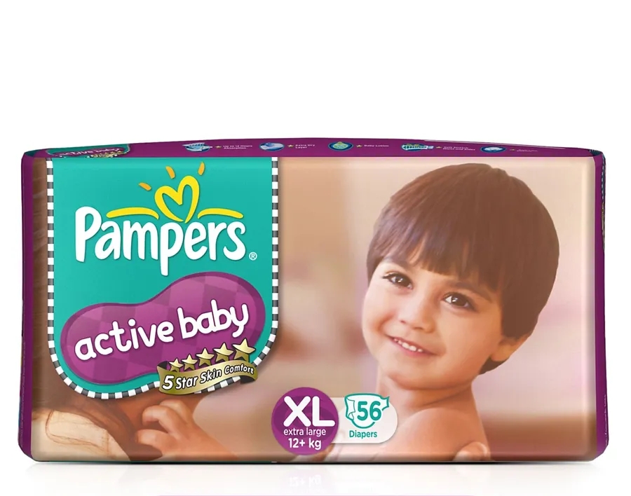 Pampers Active Baby Diapers XL Size 12+kg - 56 Pcs 
