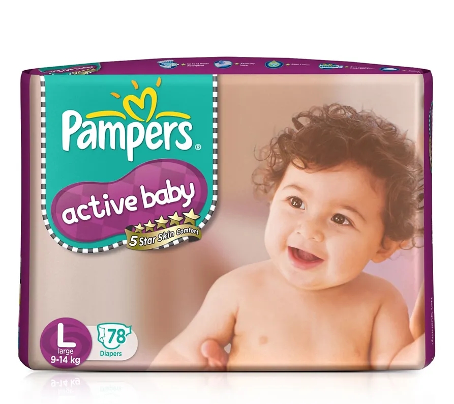 Pampers Active Baby Diapers Large 9-14 kg - 78 Pcs
