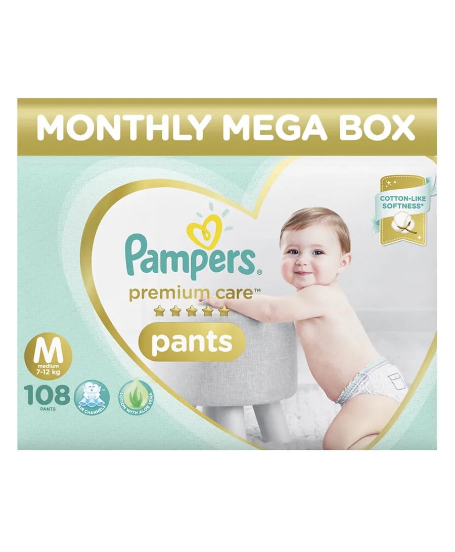 Pampers Premium Care Pant Style Diapers Medium Size Monthly Pack - 108 Pcs
