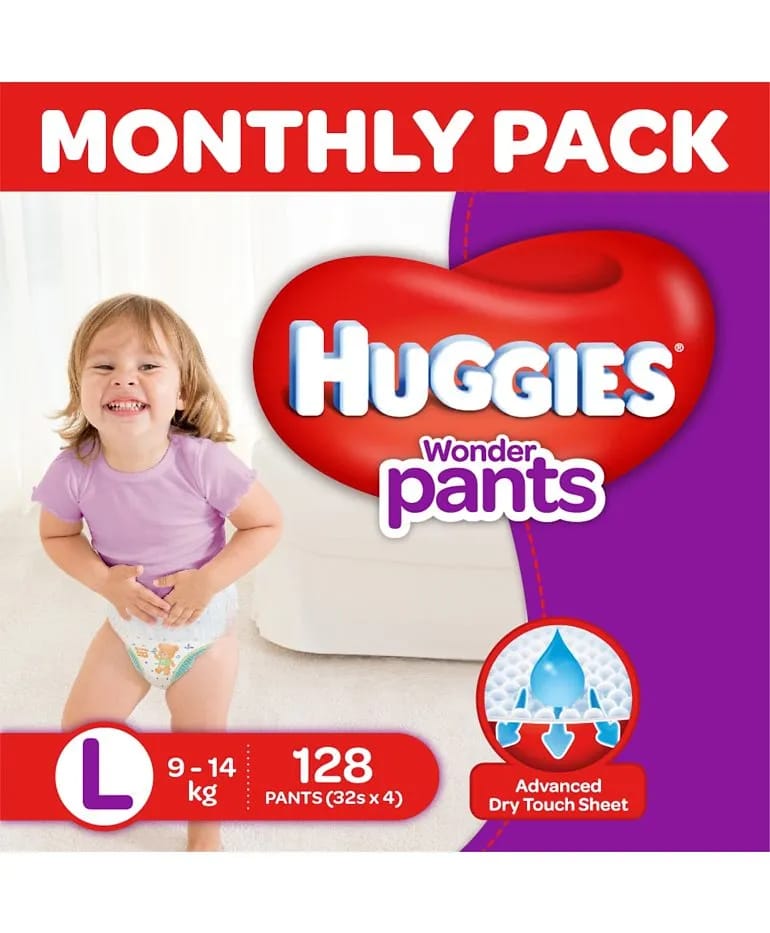 Huggies Wonder Pants Diapers Monthly Pack Large Size - 128 Pcs