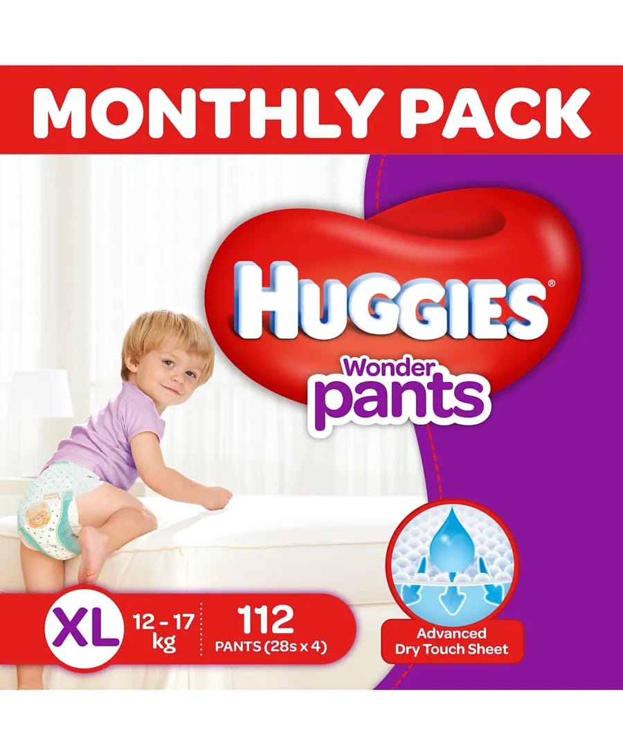 Huggies Wonder Pants Diaper Monthly Pack Extra Large Size - 112 Pcs