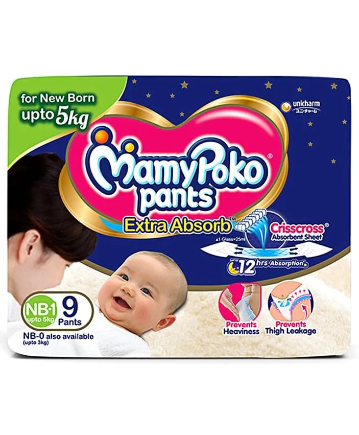 MamyPoko Extra Absorb Pant  Style Diapers New Born - 9 Pcs