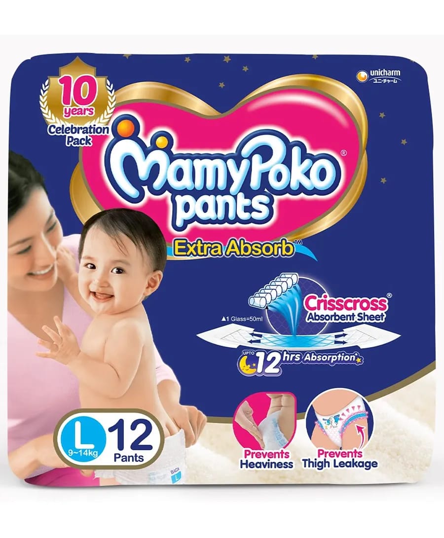 MamyPoko Extra Absorb Pant Style Diapers Large Size - 12 Pcs