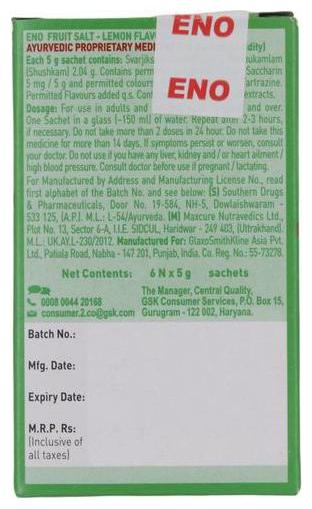 Eno Fruit Salt - Lemon Flavor, 30 g 