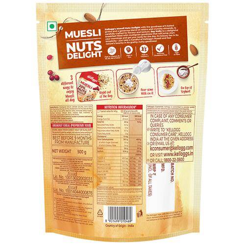 Kelloggs Muesli - With 20% Nuts Delight, 500 g Pouch