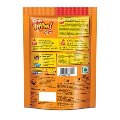 Sunfeast Yippee Tricolor Pasta - Masala, 70 g Pouch