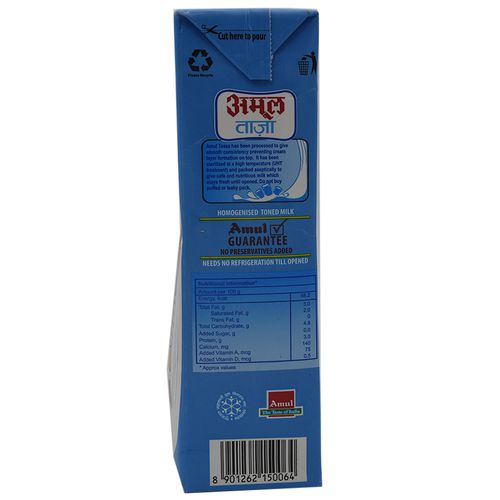 Amul Taaza Homogenised Toned Milk, 1 L Carton