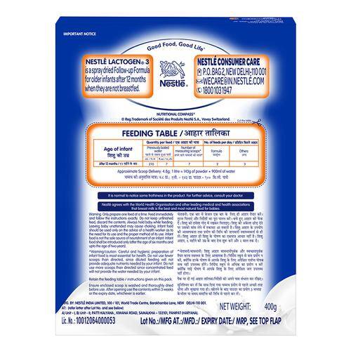 Nestle Lactogen 3 Follow-Up Infant Formula Powder - After 12 months Stage 3, 400 g 