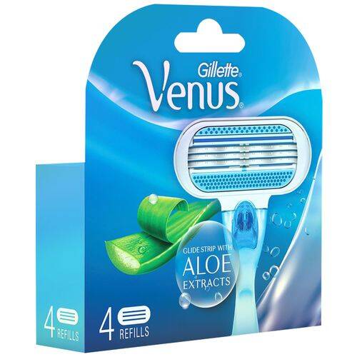 Gillette Venus Aloe Vera Razor Blades For Women, 4 pcs