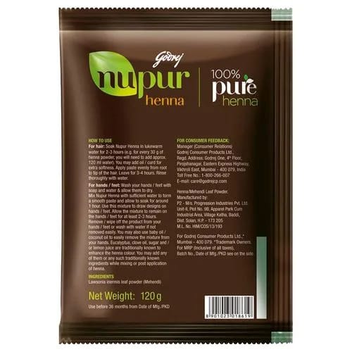 Godrej Nupur Hair Colour Solution - 100% Pure Henna Mehendi, Natural Conditioning & Anti-Dandruff, 120 g