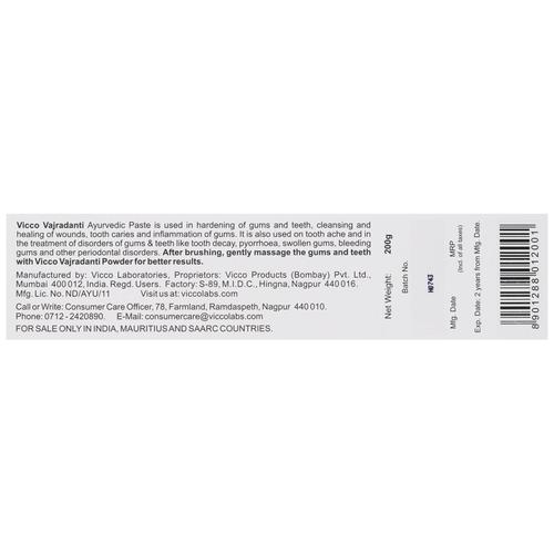 Vicco Vajradanti - Ayurvedic Medicine For Gums And Teeth, 200 g